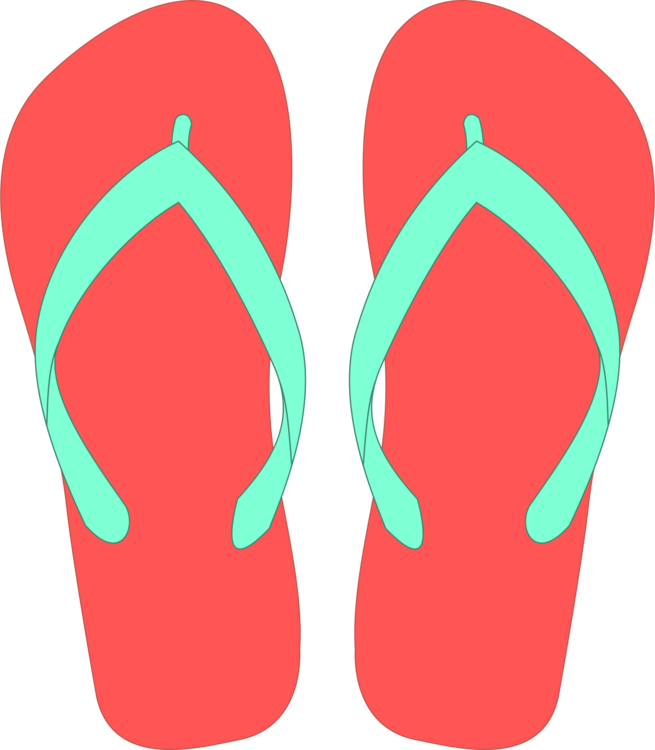 Coral Pink Flip Flops With Mint Straps Illustration Clean Cutout Transparent PNG Image