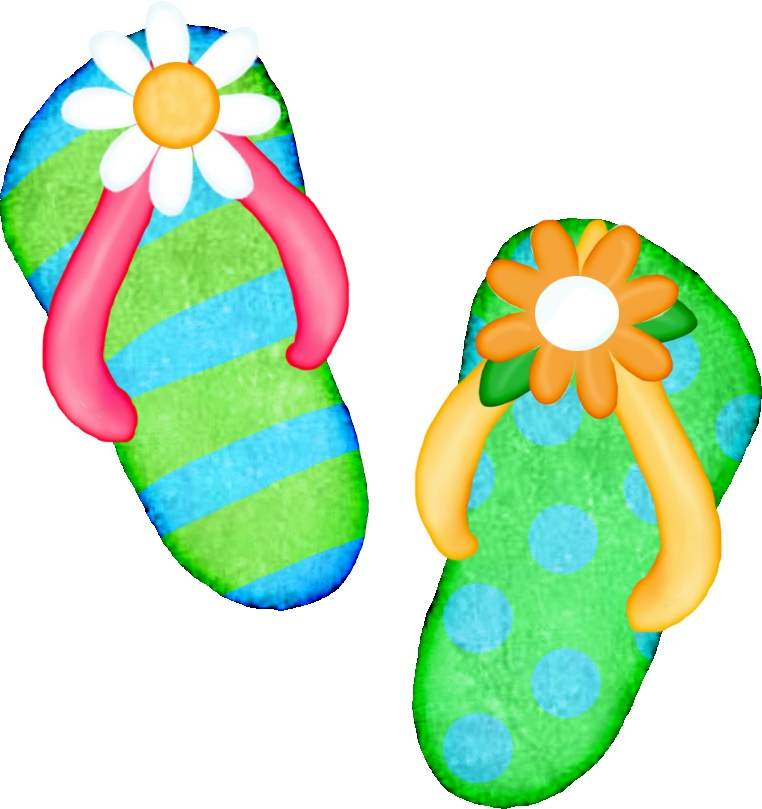 Green Flip Flops With Colorful Flower Decorations Isolated Sandal PNG Artwork