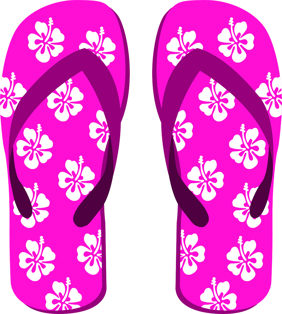 Hot Pink Flip Flops With White Flower Print Pair PNG Flip Flop Image For Design
