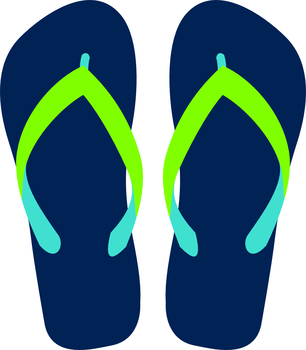 Navy Blue Flip Flops With Neon Green Y Shaped Straps Isolated Transparent PNG Graphic