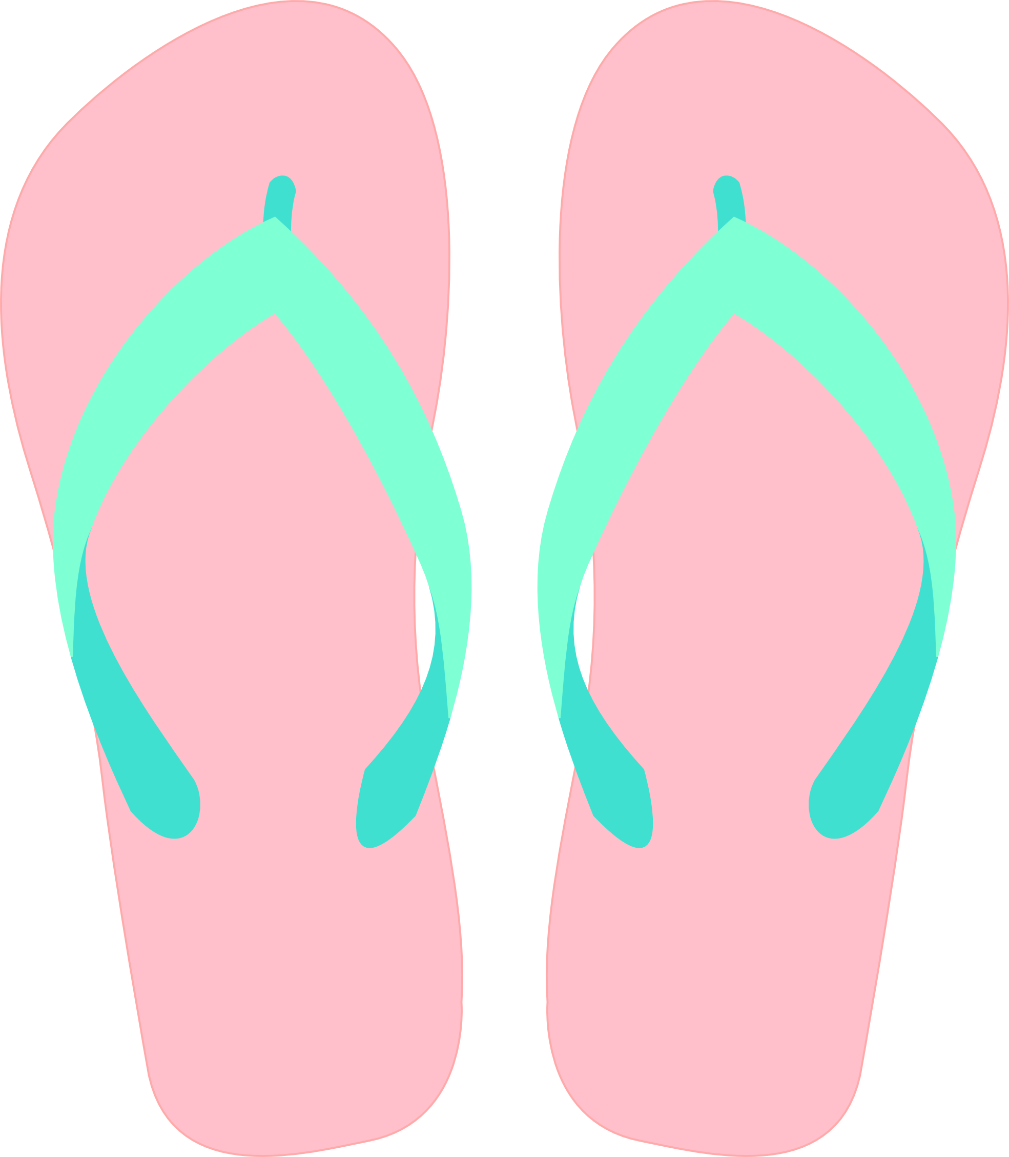 Pastel Pink Flip Flops With Aqua Straps Icon High Resolution PNG Illustration