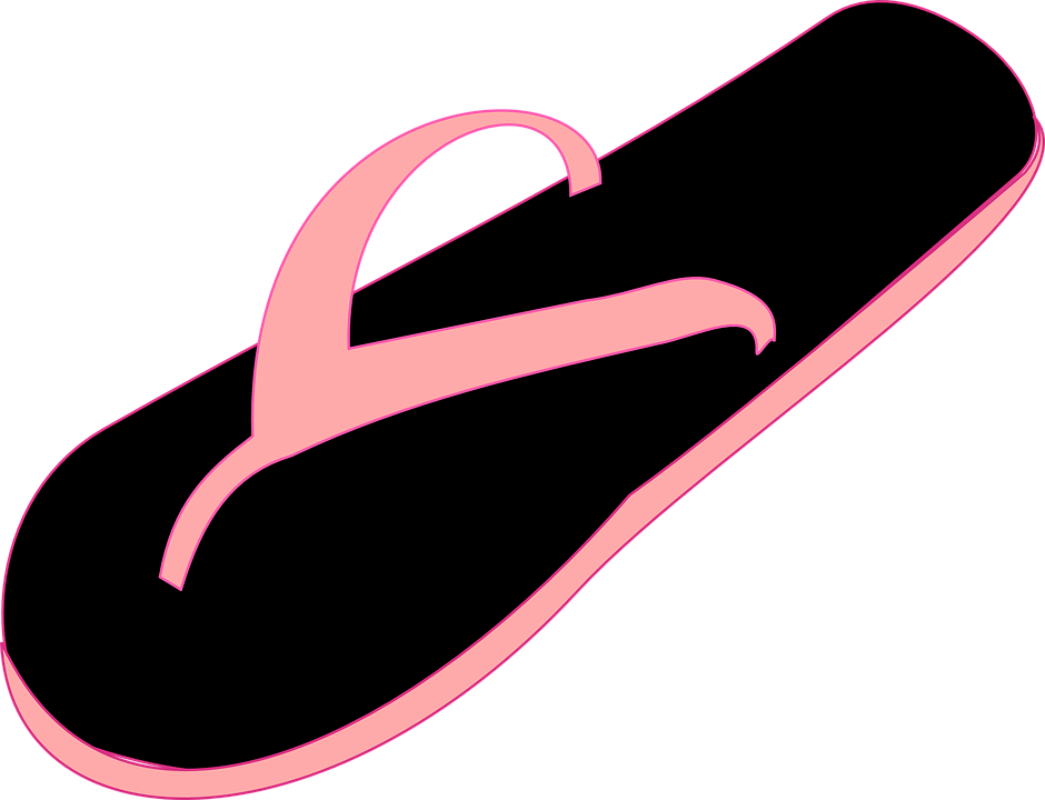 Pink Flip Flop With Black Footbed Angled View Clear Background Sandal Illustration