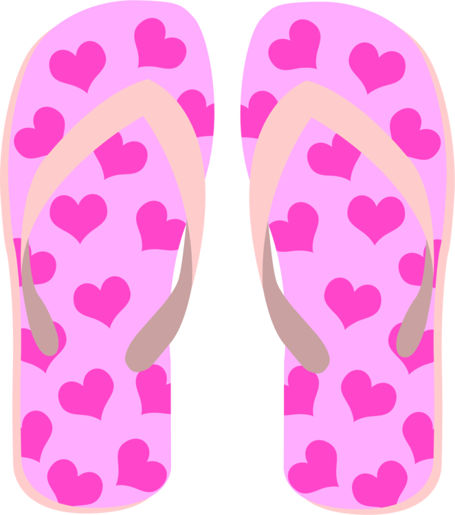 Pink Flip Flops With All Over Heart Pattern Clear Background Sandal Illustration