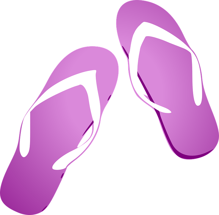 Purple And White Flip Flops Pair Angled View Isolated Sandal PNG Artwork