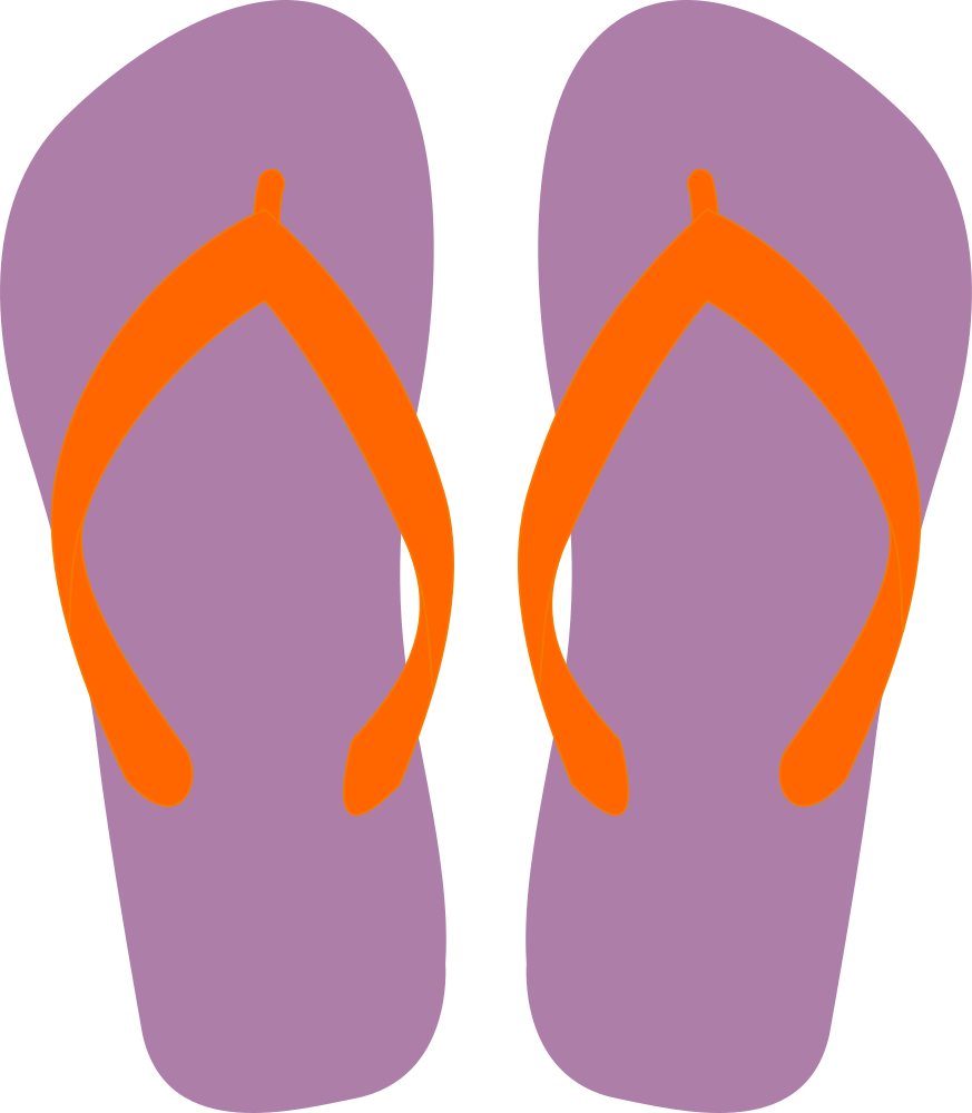 Purple Flip Flops With Orange Straps Flat Vector Art PNG Clip Art On Clear Background