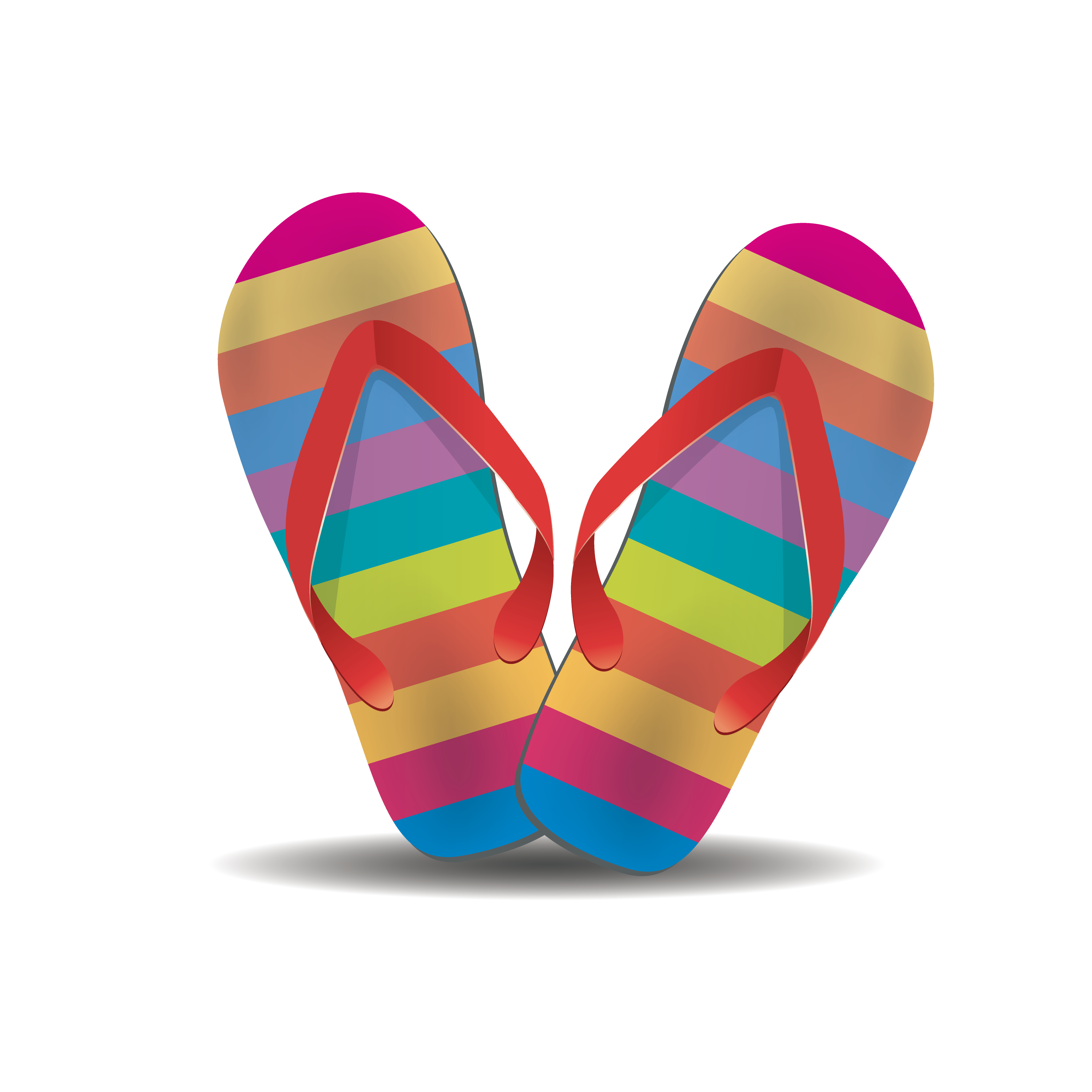 Rainbow Striped Flip Flops Pair With White Soles Isolated Transparent PNG Graphic
