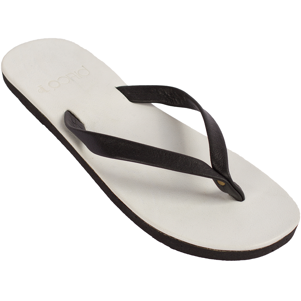 White Flip Flop Sandal With Black Thong Strap Printable PNG Graphic With Transparent Background