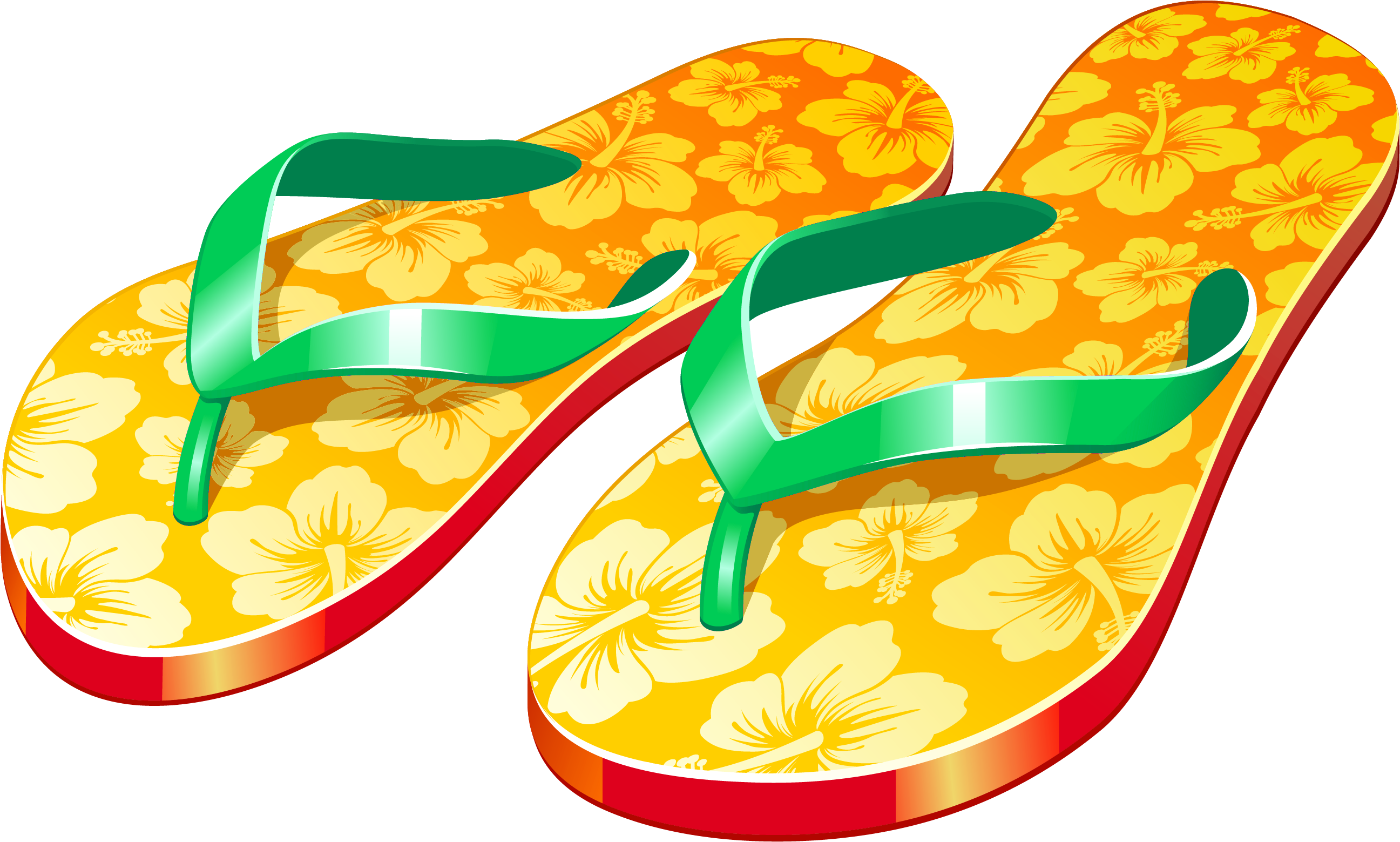 Yellow Floral Flip Flops With Green Straps Pair Transparent PNG Image For Creative Projects
