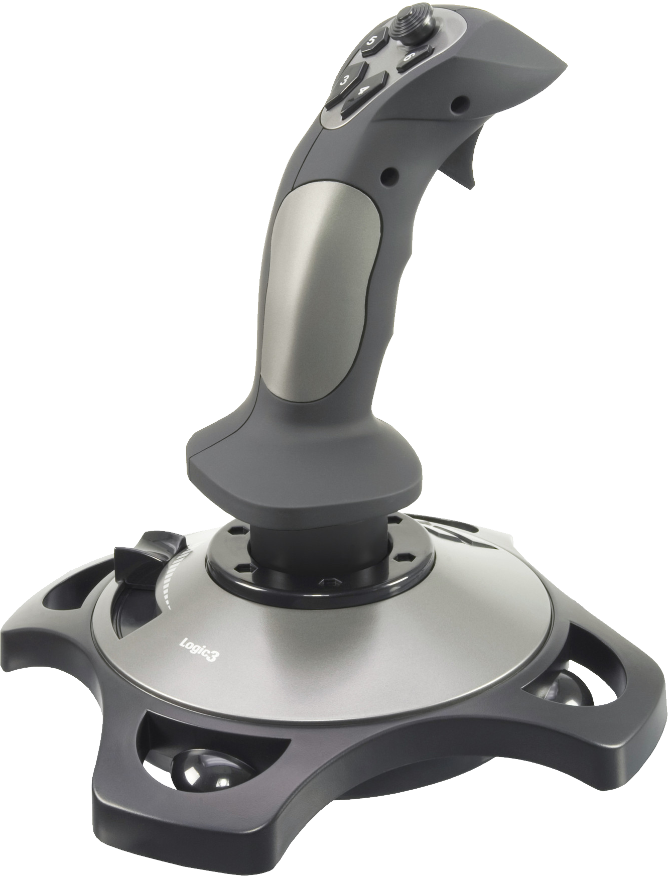 Black Flight Joystick With Trigger And Desk Base Isolated On Transparent Background