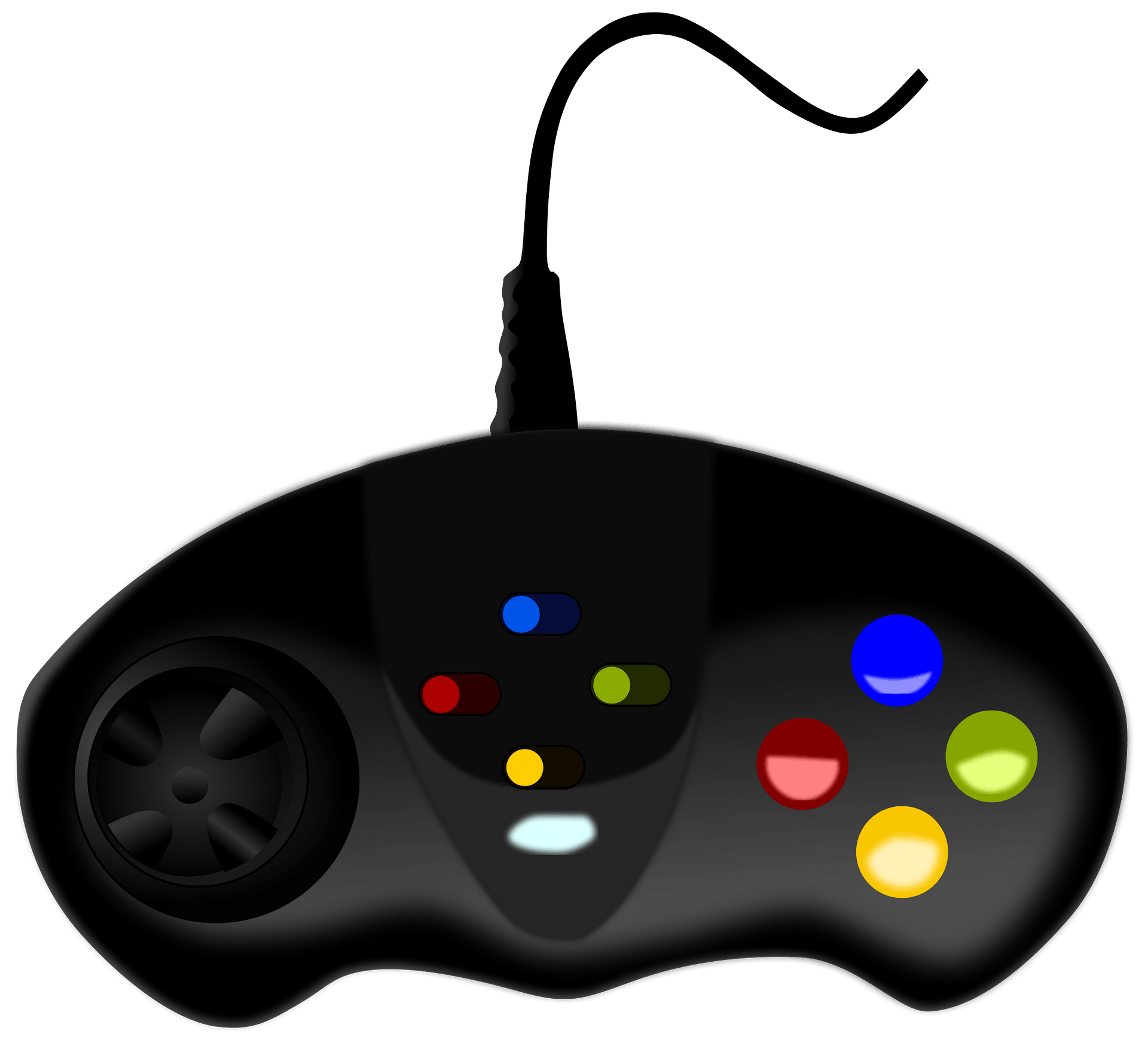 Black Retro Game Controller With Colored Action Buttons Gaming PNG With Clear Background