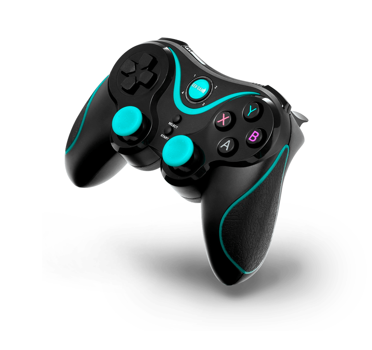 Black Wireless Gamepad With Turquoise Accent Lighting PNG Gamepad Image For Design