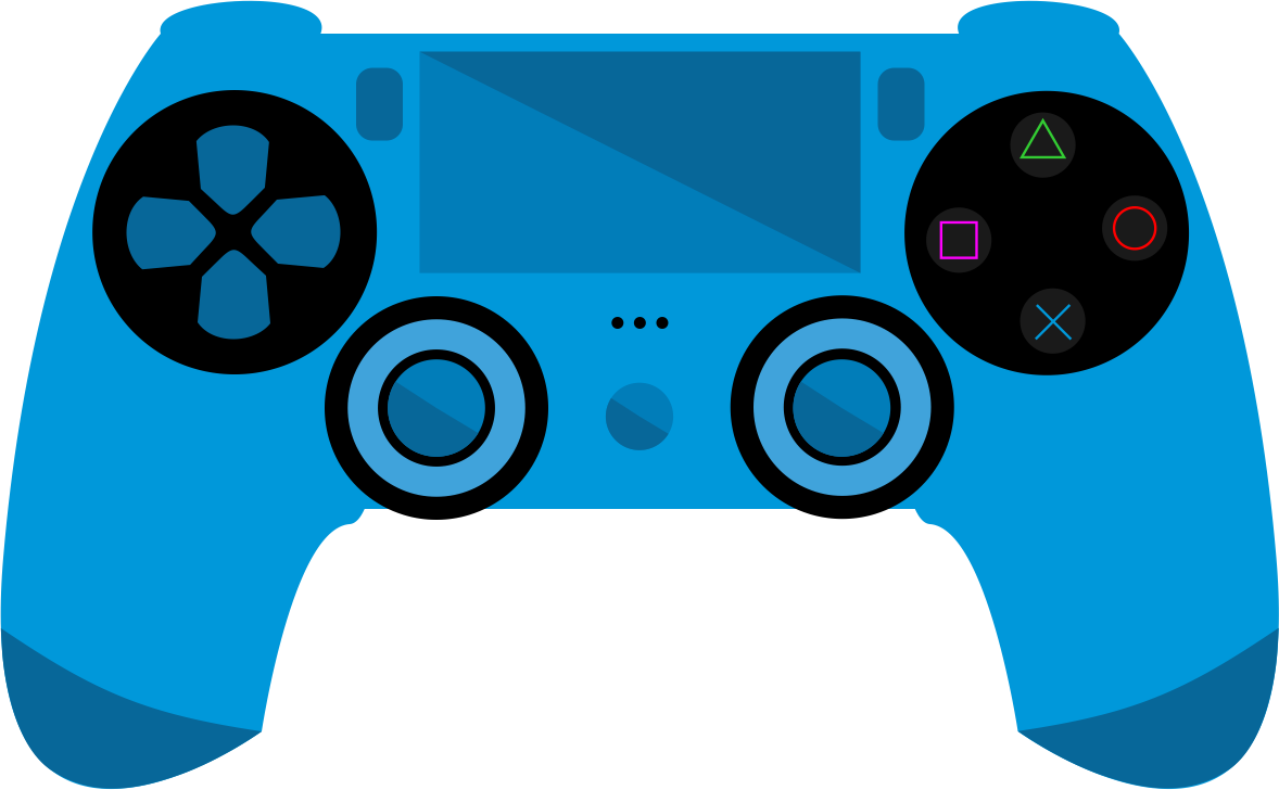 Bright Blue Wireless Game Controller With Black Buttons Isolated Transparent PNG Graphic