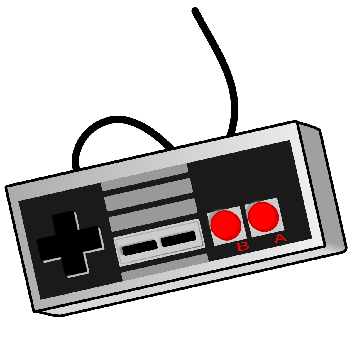 Classic Black Eight Bit Game Controller With Cable Isolated Game Controller PNG Artwork