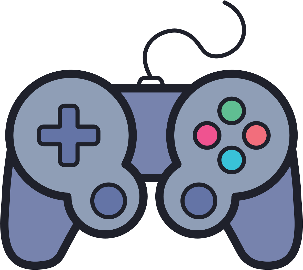 Pair Of Purple And Blue Cartoon Game Controllers Isolated Transparent PNG Graphic