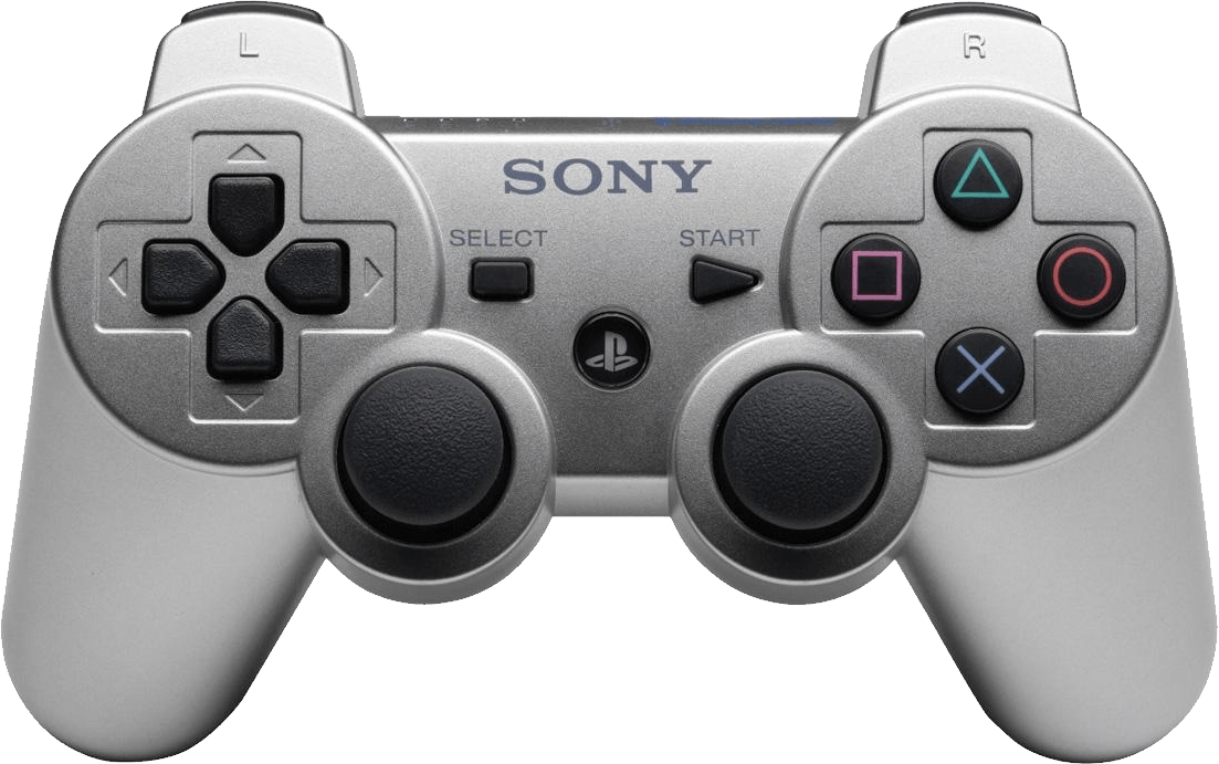 Silver Dual Analog Wireless Gamepad Front View Isolated On Transparent Background