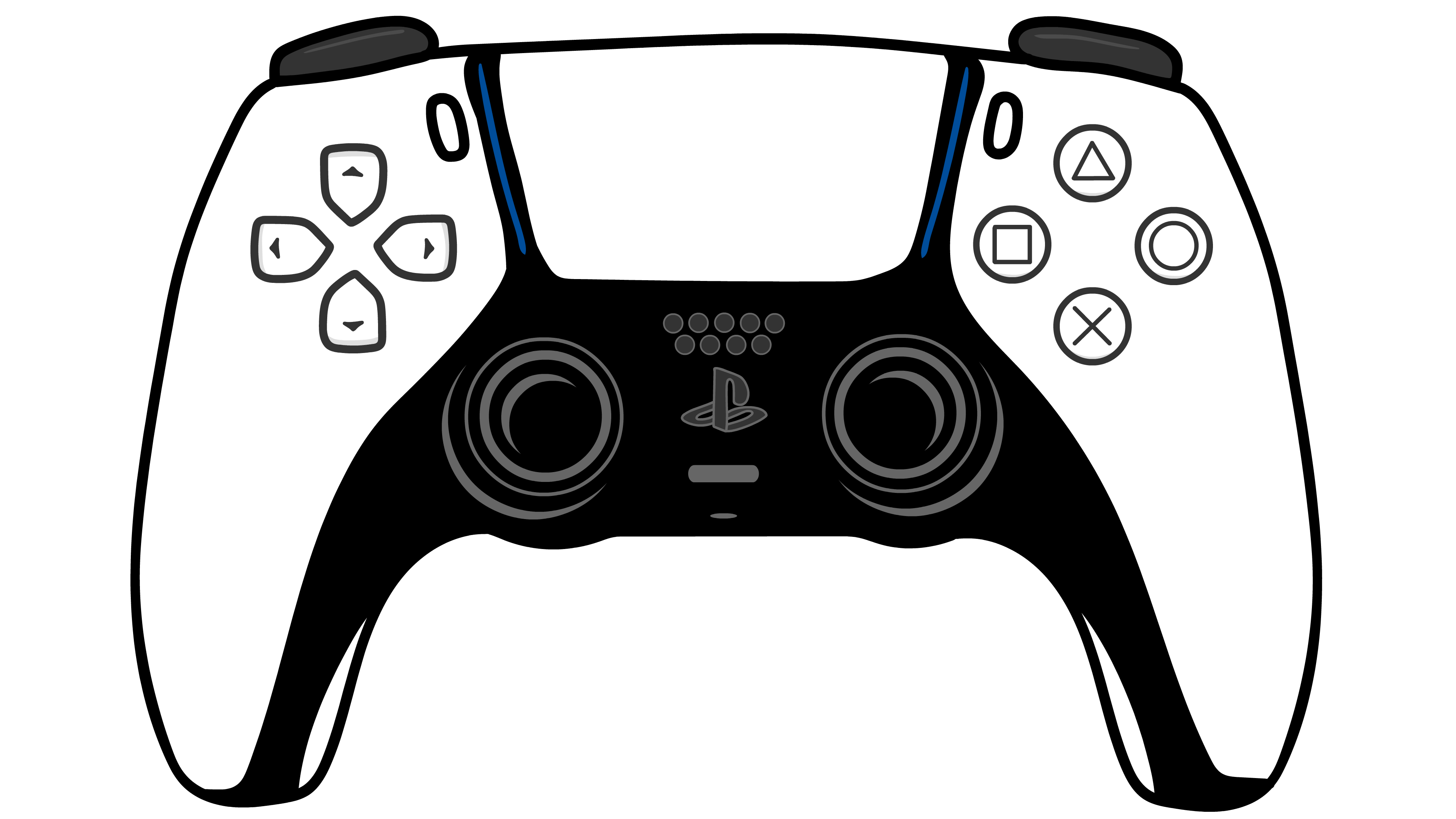 White Game Controller Front View Line Art PNG Clip Art On Clear Background