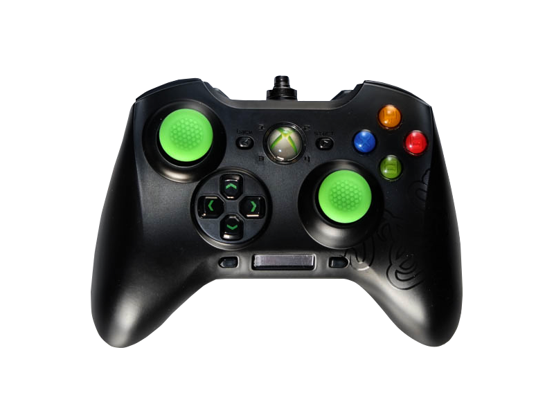 Black Gamepad With Green Thumbsticks And Colored Buttons Transparent PNG Clipart