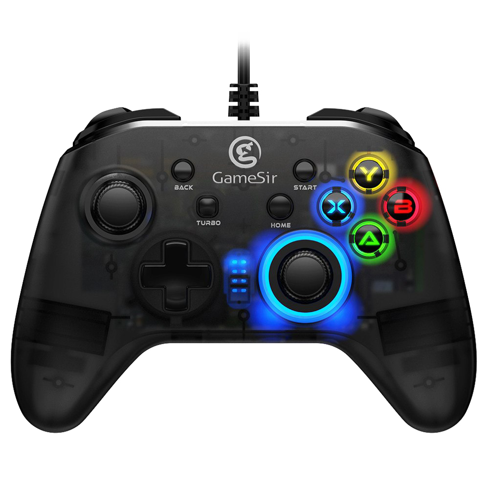 Black Gaming Controller With Blue LED Light Ring PNG Clip Art On Clear Background