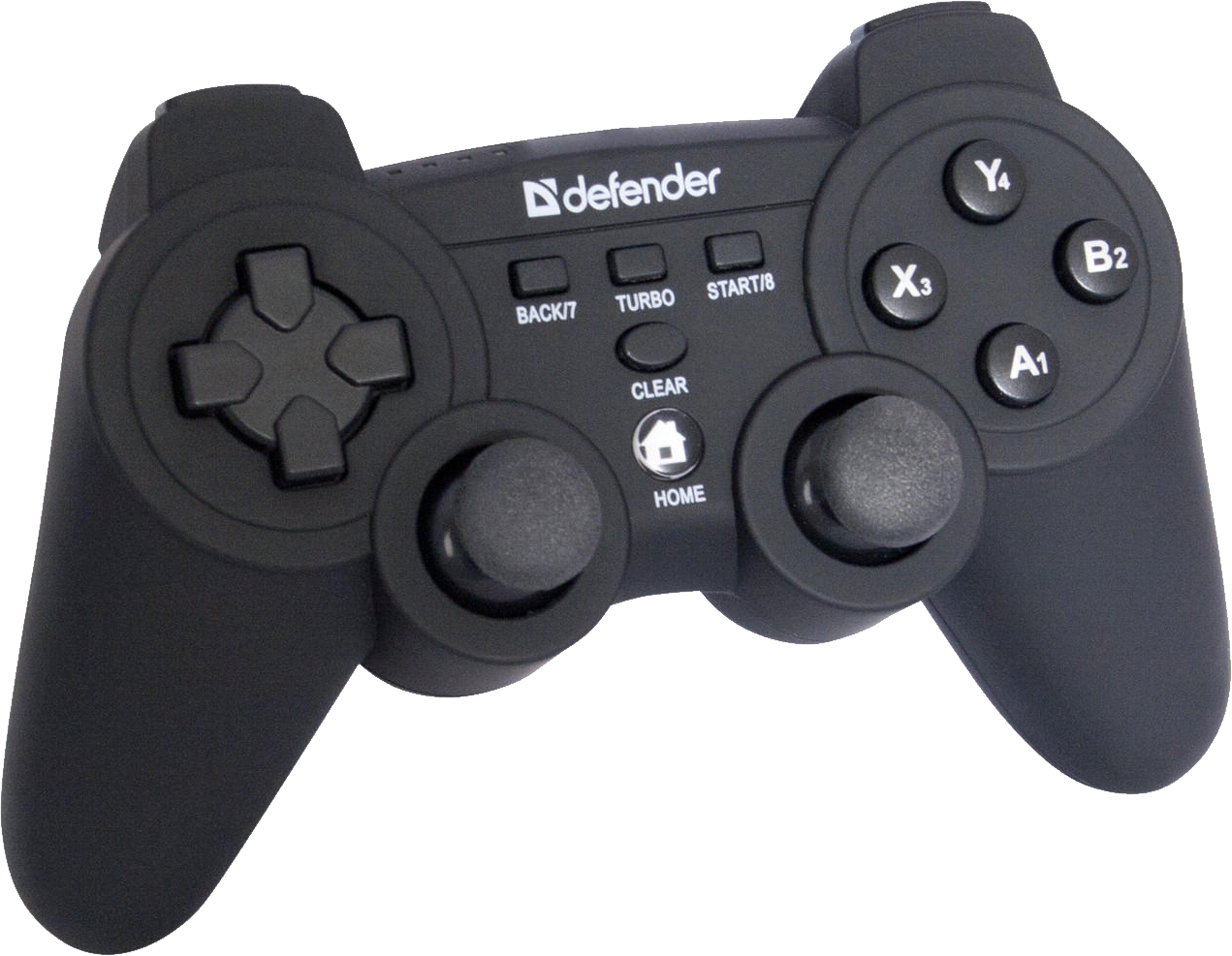 Black Wired PC Gamepad With Twin Analog Sticks Isolated Game Controller PNG Artwork