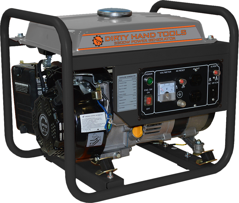 Black Portable Power Generator With Orange Accents And Carry Frame Isolated On Transparent Background