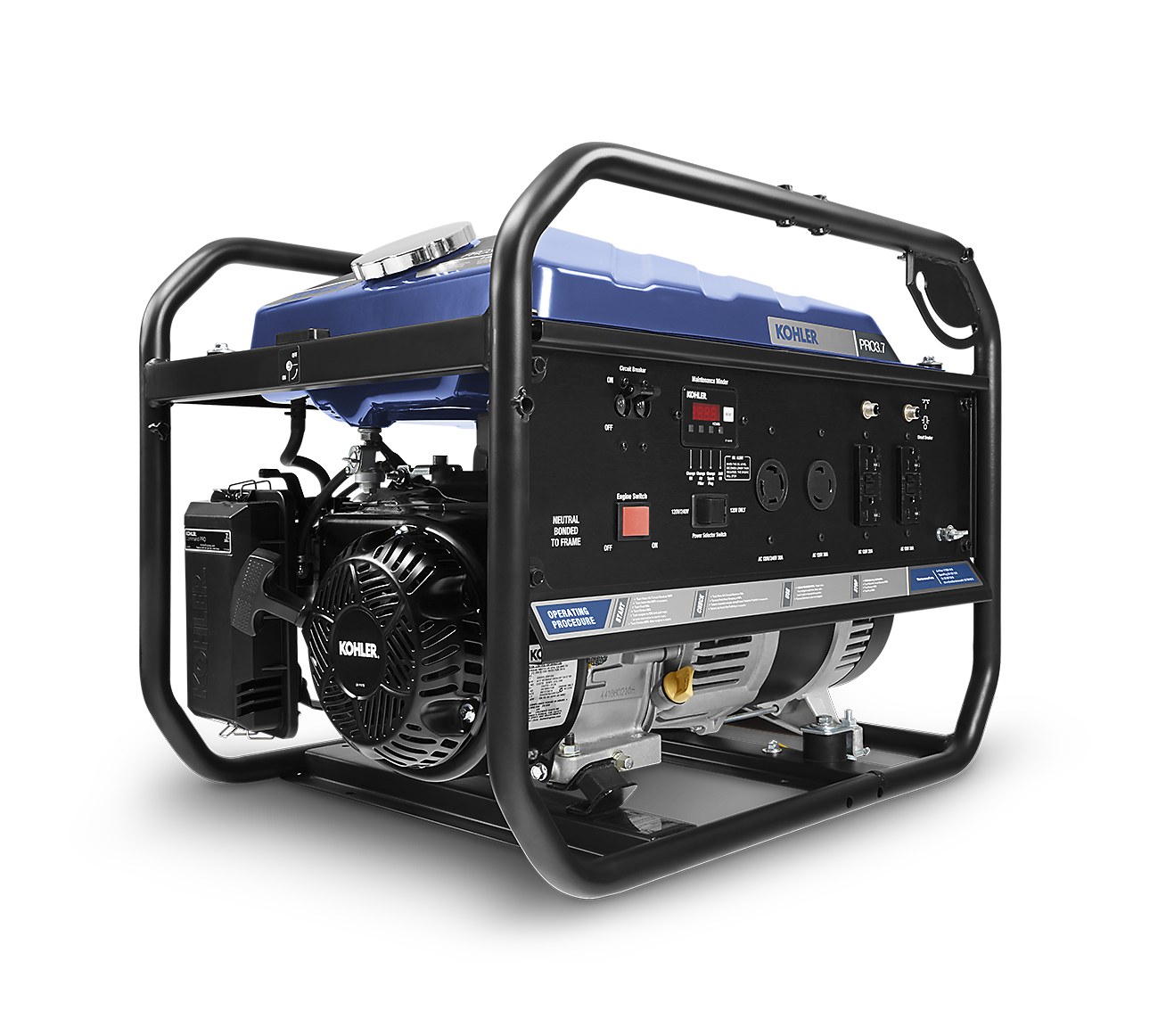 Blue And Black Portable Generator In Protective Frame Isolated Transparent PNG Graphic