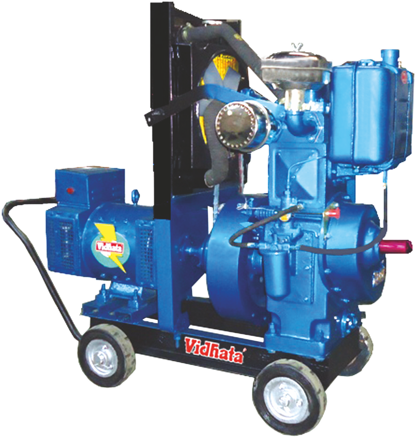 Blue Diesel Generator Pump Set On Wheeled Steel Frame Transparent Background Power Generator PNG