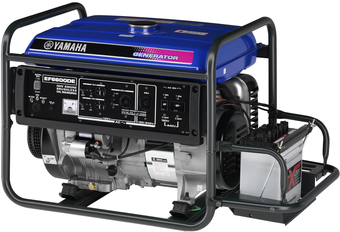 Blue Open Frame Gasoline Generator With Top Handle Isolated Transparent PNG Graphic