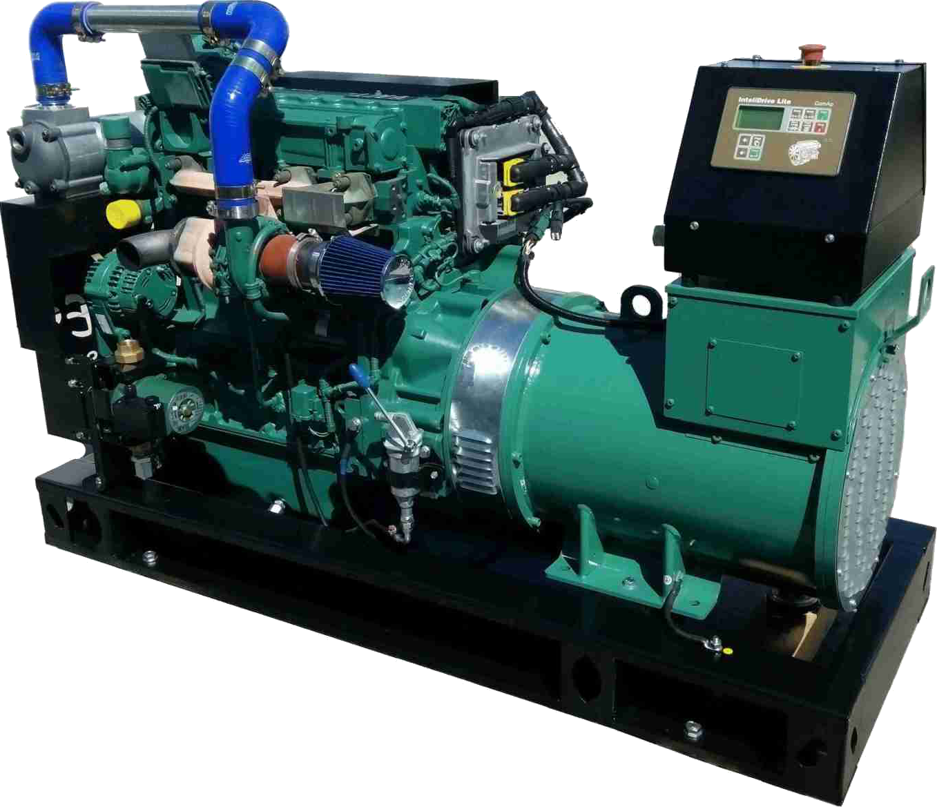 Green Industrial Diesel Generator Engine On Steel Base High Resolution PNG Illustration