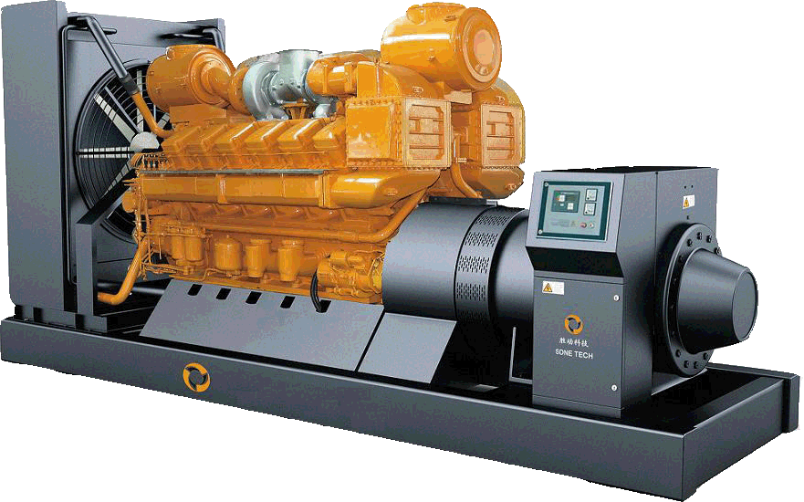 Large Yellow Diesel Generator Engine And Alternator On Skid Isolated Generator PNG Artwork