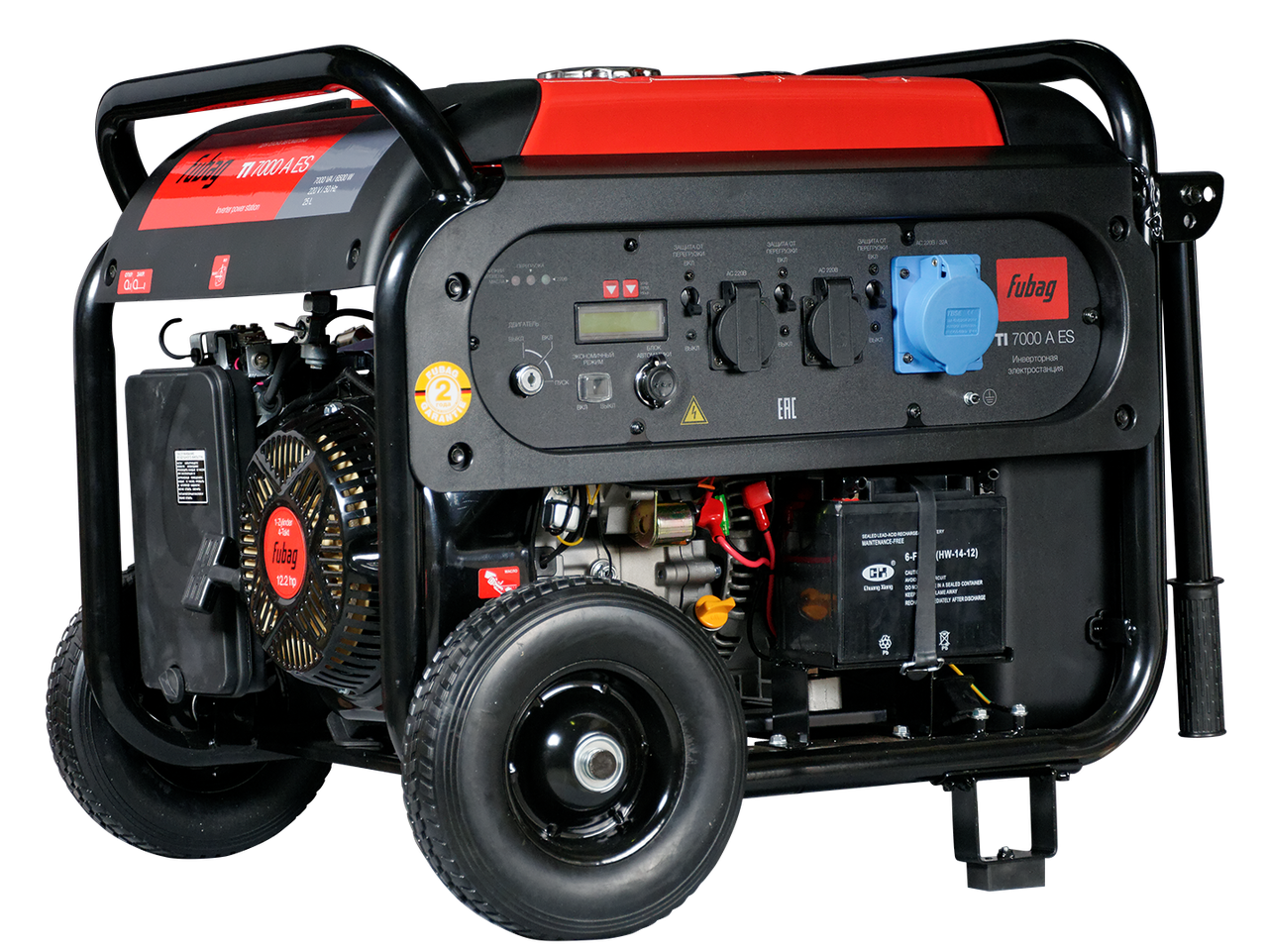 Red And Black Portable Gas Generator With Wheels And Control Panel Transparent Background PNG Image
