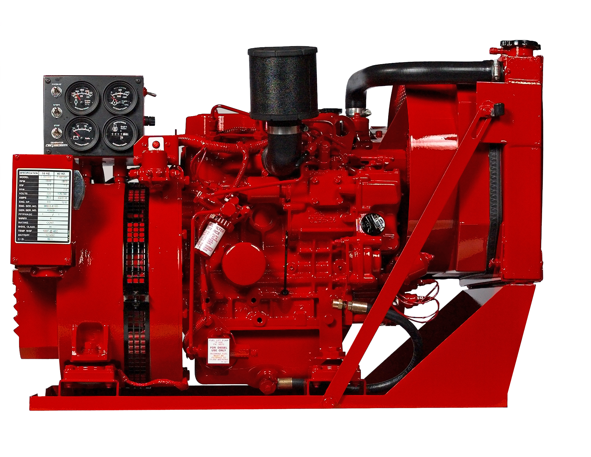 Red Industrial Diesel Generator Engine And Alternator Transparent Background Machinery PNG