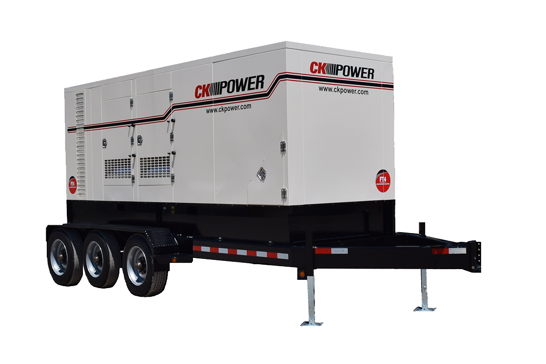 White Trailer Mounted Industrial Generator With Stabilizer Legs Printable PNG Graphic With Transparent Background