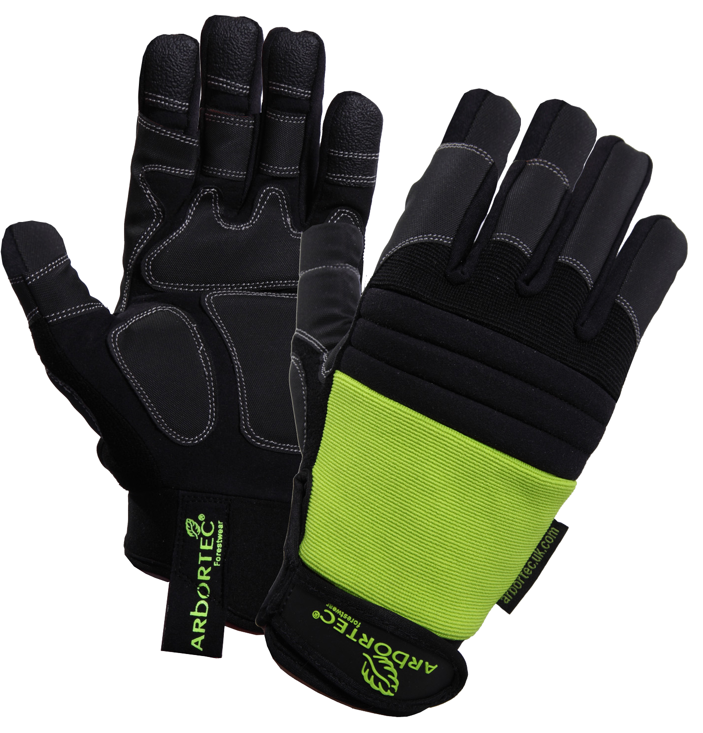 Black And Lime Green Padded Tactical Gloves Pair Clean Cutout Transparent PNG Image