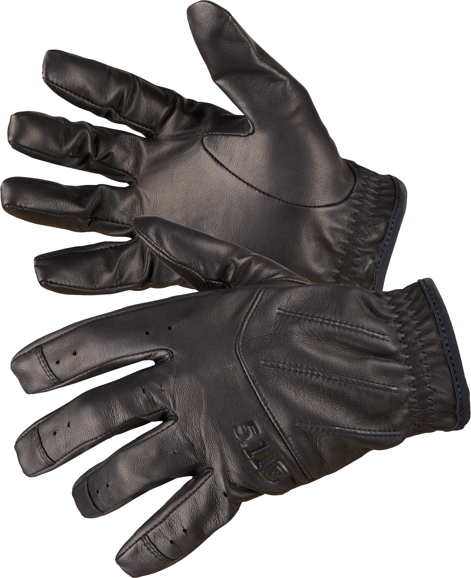 Black Leather Driving Gloves Pair With Stitched Panels Transparent PNG Image For Creative Projects