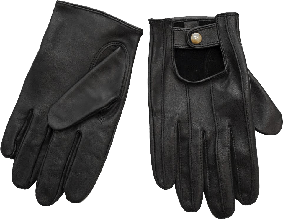 Black Leather Mens Dress Gloves Pair With Button Cuff Isolated On Transparent Background