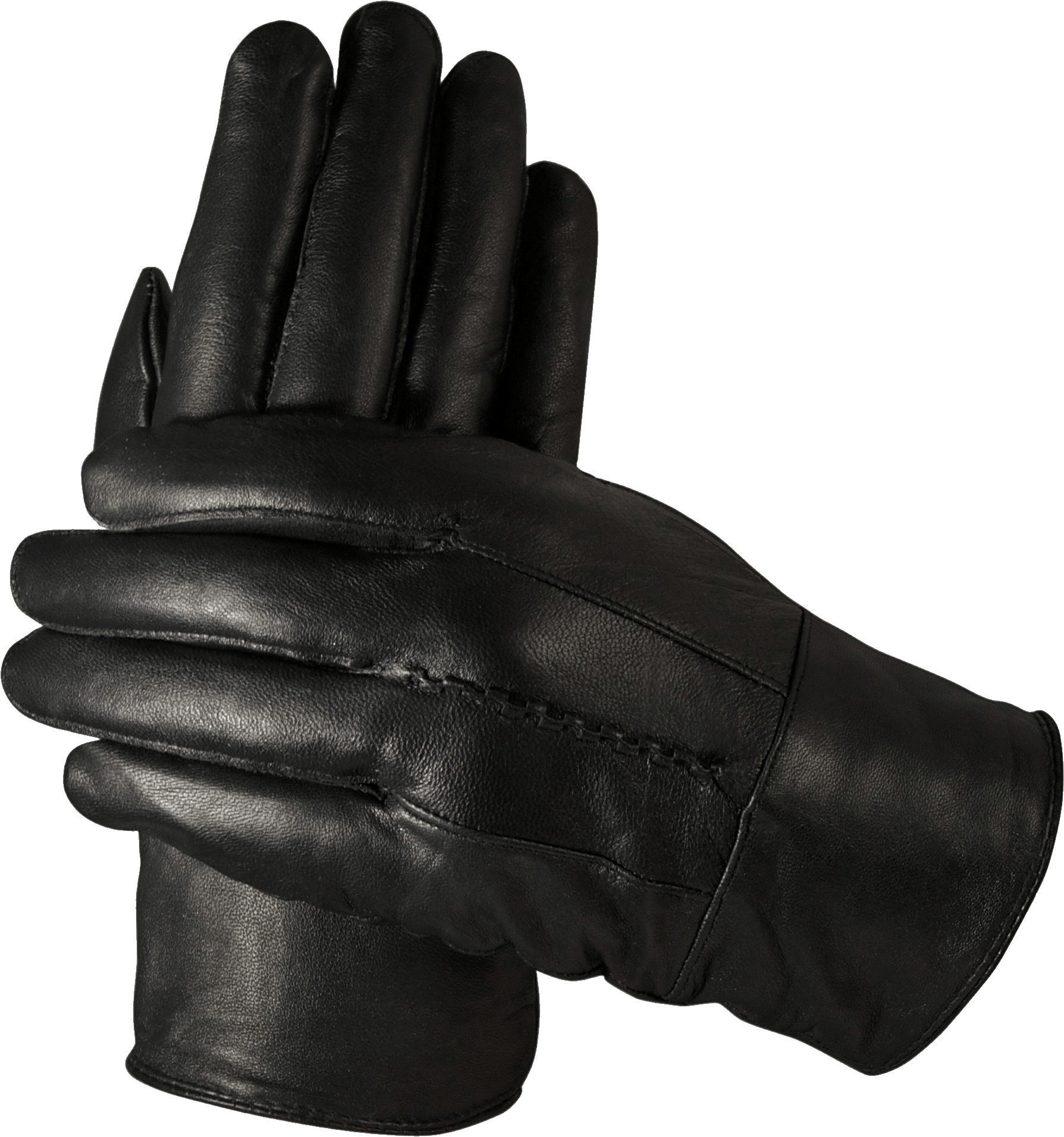 Black Leather Riding Gloves Pair With Cuff Detail Isolated On Transparent Background