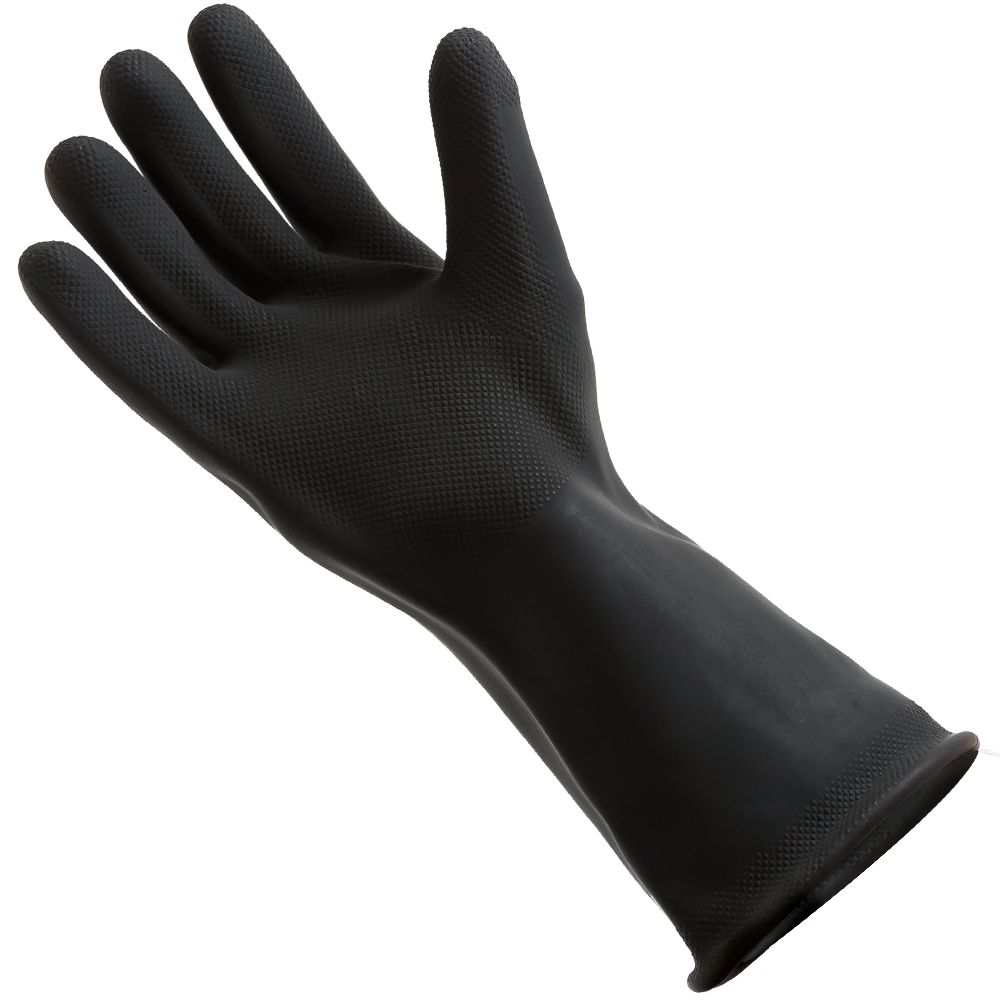 Black Long Cuff Rubber Protective Glove Single Transparent Background Work Gloves PNG