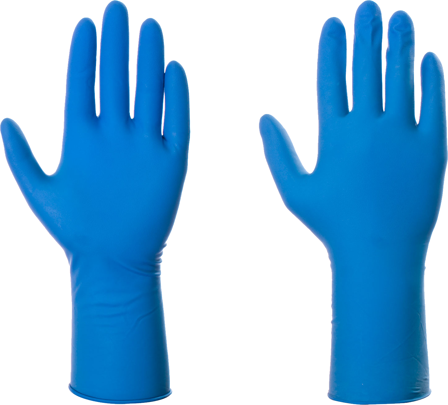 Blue Disposable Examination Gloves Pair Front View Transparent Background PNG Image