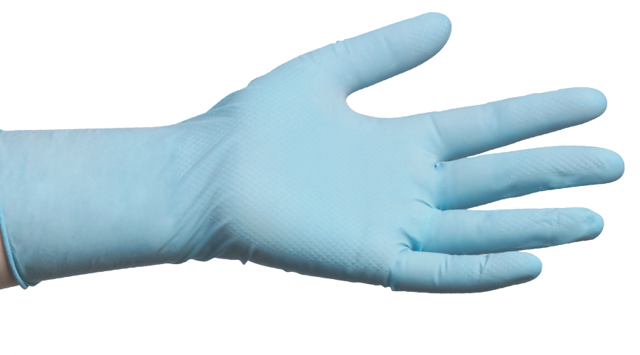 Blue Disposable Glove On Hand With Fingers Spread Clear Background Handwear Illustration