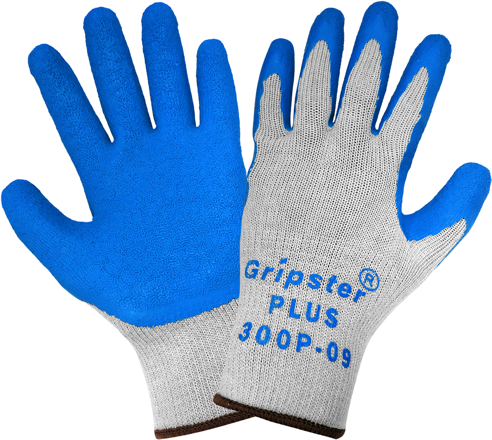 Blue Grip Work Glove With White Fabric Back PNG Clip Art On Clear Background