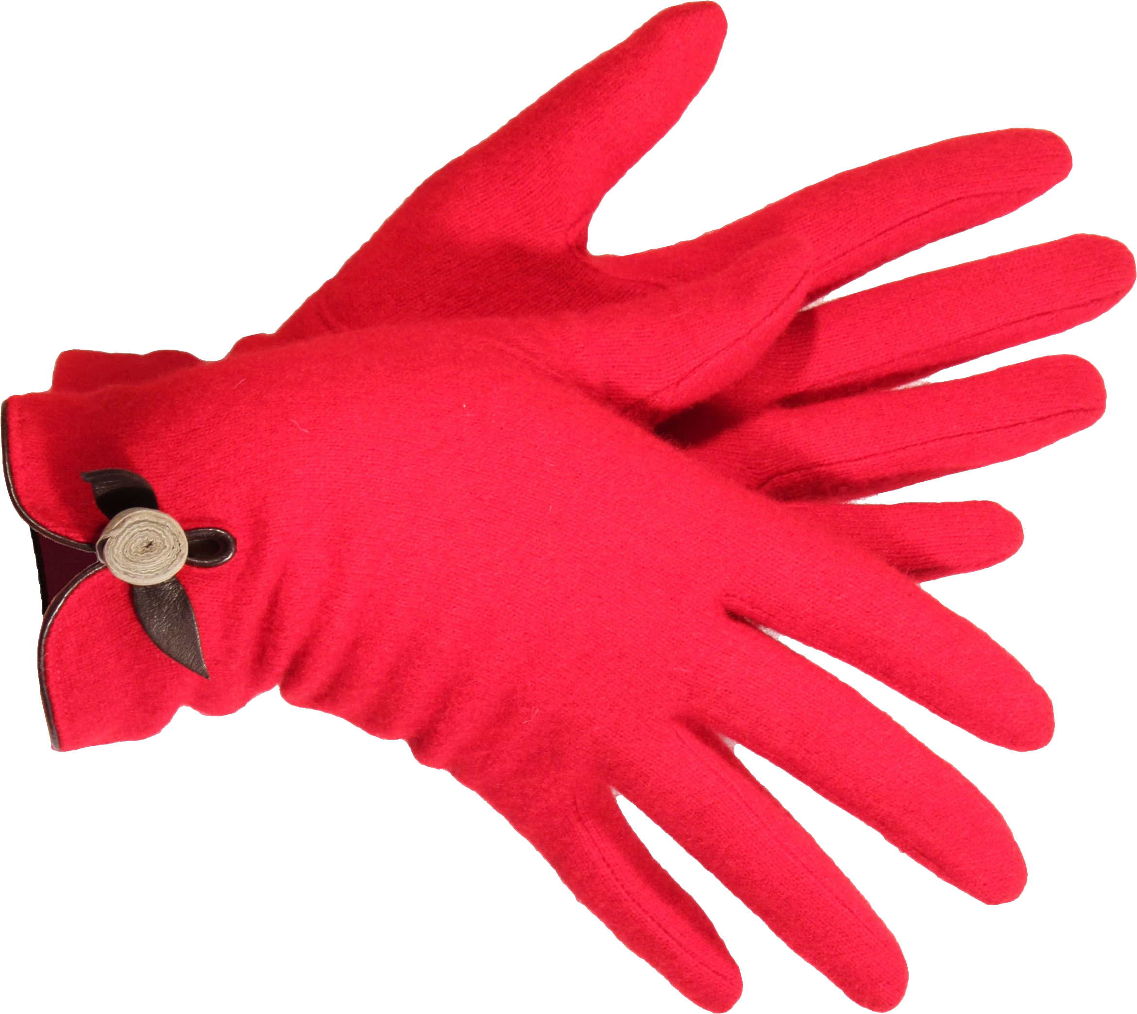 Bright Red Womens Gloves With Decorative Wrist Button Isolated Glove PNG Artwork