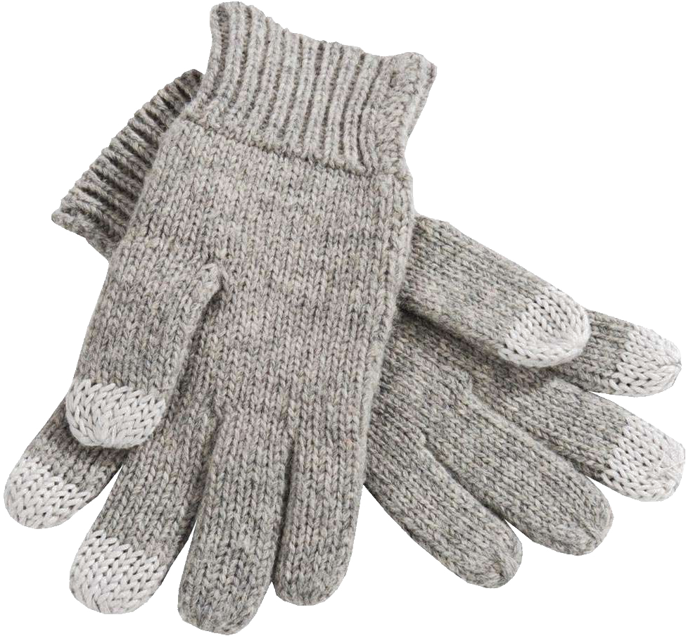 Gray Ribbed Knit Winter Gloves Pair PNG Glove Image For Design