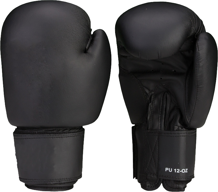 Pair Of Black Boxing Gloves With Padded Cuffs PNG Cutout With Clear Background