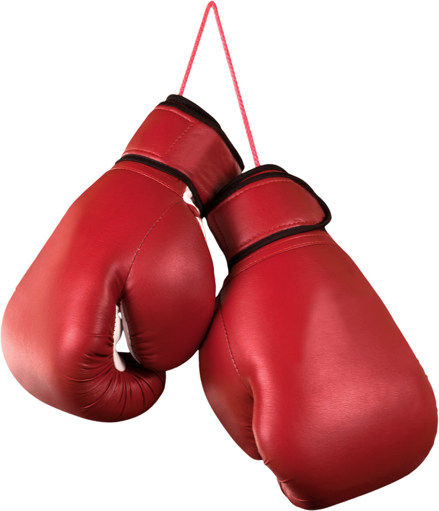 Pair Of Red Boxing Gloves Hanging By Their Laces Transparent Background PNG Image