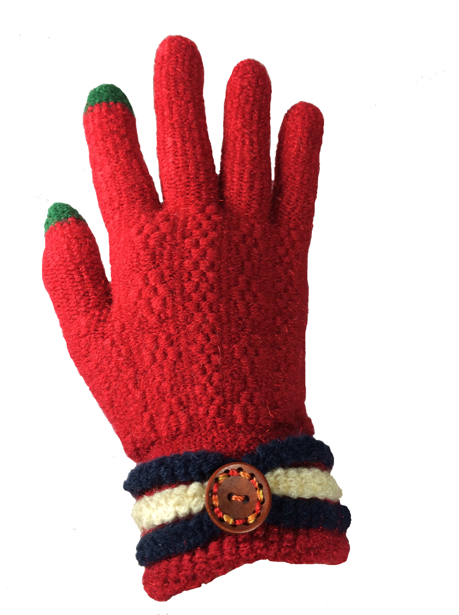 Red Knit Winter Glove With Striped Sweater Cuff PNG Image With Transparent Background