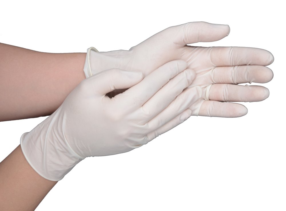 White Disposable Medical Gloves On Hands Close Up PNG Image With Transparent Background