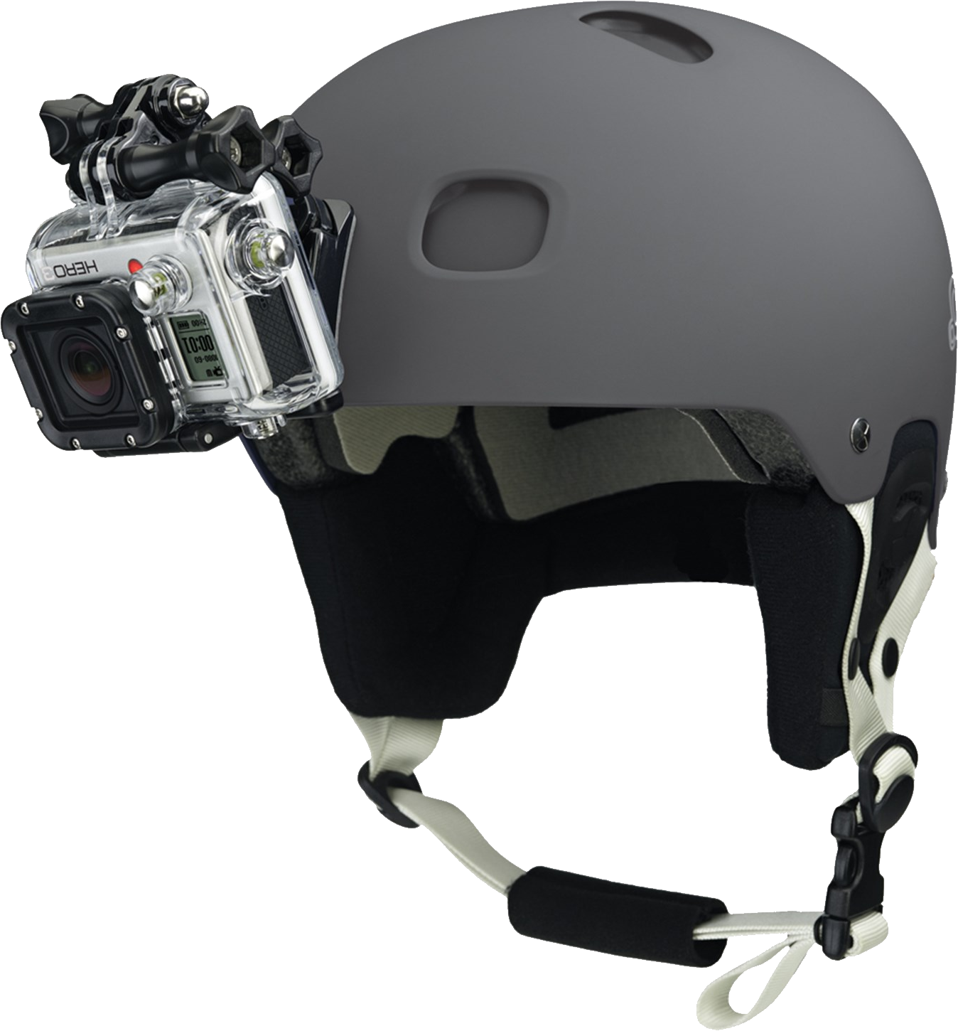 Action Camera Mounted On Black Bicycle Helmet Isolated Transparent PNG Graphic