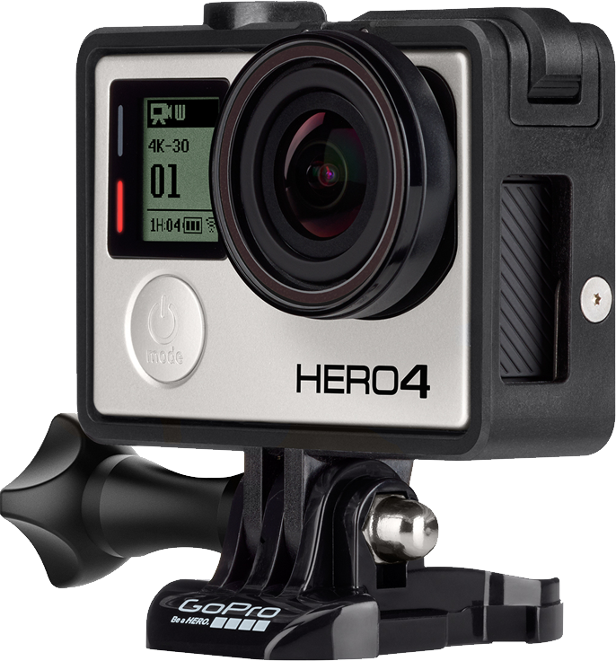 Black And Silver GoPro Hero Four Camera Front View Transparent PNG Clipart