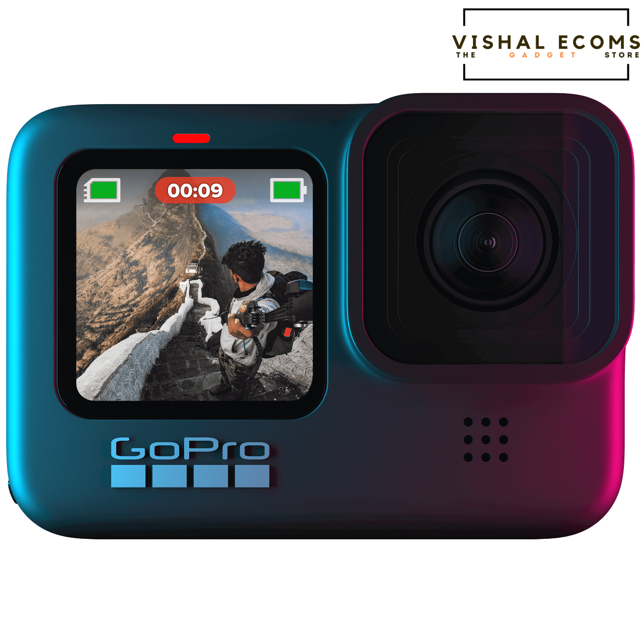 Colorful GoPro Hero Nine Camera Front And Rear Screen View High Resolution PNG Illustration