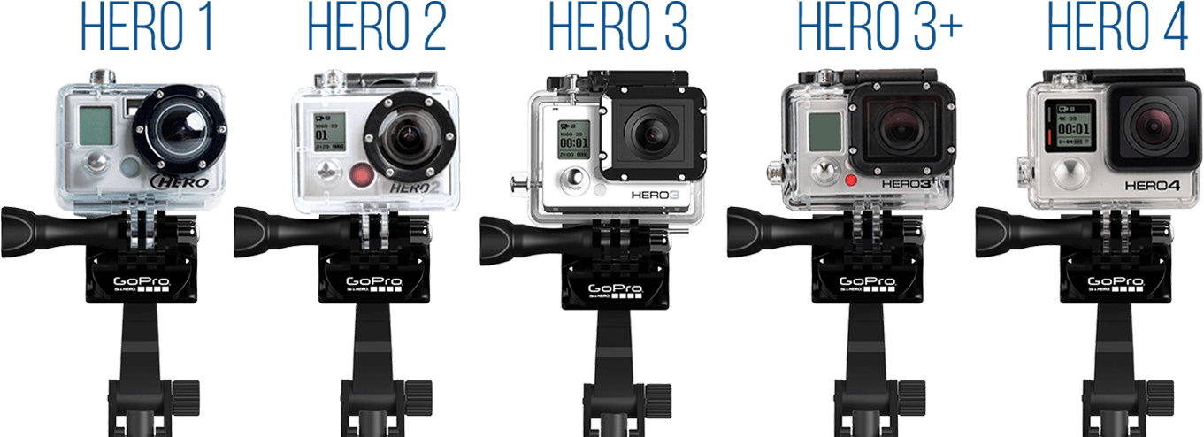 GoPro Hero One Through Hero Four Action Camera Comparison Isolated Action Camera PNG Artwork